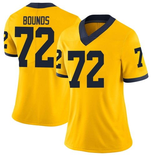 Tristan Bounds Michigan Wolverines Women's NCAA #72 Maize Limited Brand Jordan College Stitched Football Jersey RUV6654MM